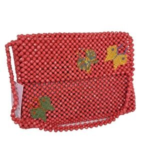 Flap Shoulder Handbag BEADED Wild Fable Butterfly Pink‎ Boho Chic